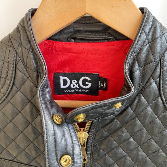 Dolce & Gabbana quilted black leather motorcycle bomber jacket sz IT 40 US 4 - Picture 2 of 11